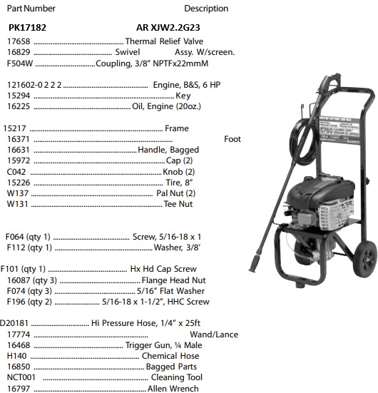 WATER DRIVER WGV2424 Power Washer Parts